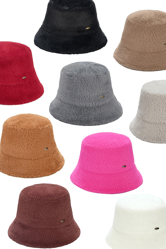 Women's Solid Short Hair Faux Fur Winter Bucket Hat by BURACQ