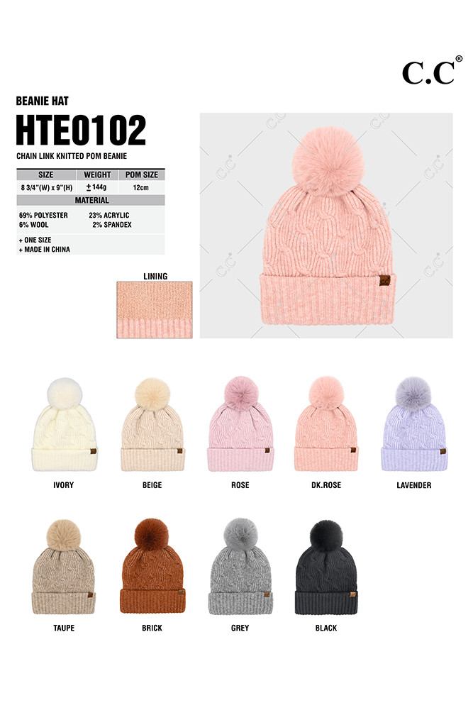 Women's Chain Link Knitted Pom Beanie Winter Hat — beanie photo 2