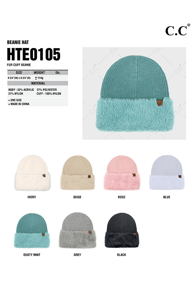 Women's Fur Cuff Beanie Winter Hat — beanie photo 2