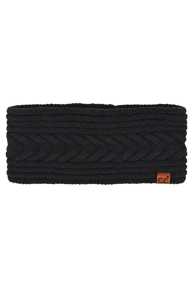 Women's Cable Knit Lining Headwrap Winter Headband in Black