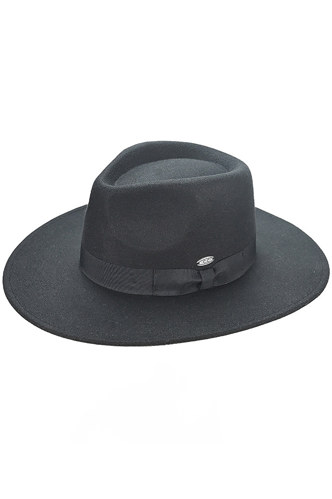 Women's Grosgrain Bow Vegan Felt Panama Hat in Black