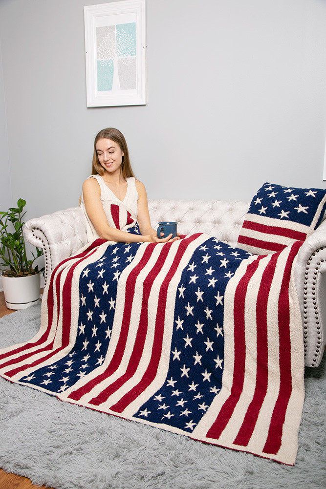American Flag Throw Blanket for Couch and Bed in Red Navy