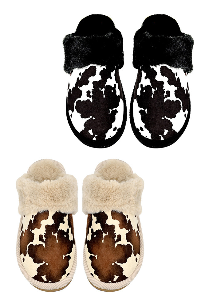 Women's Cow Faux Fur Cuff Winter Slippers by BURACQ