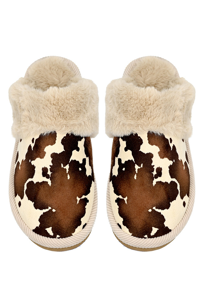 Women's Cow Faux Fur Cuff Winter Slippers — slippers photo 2