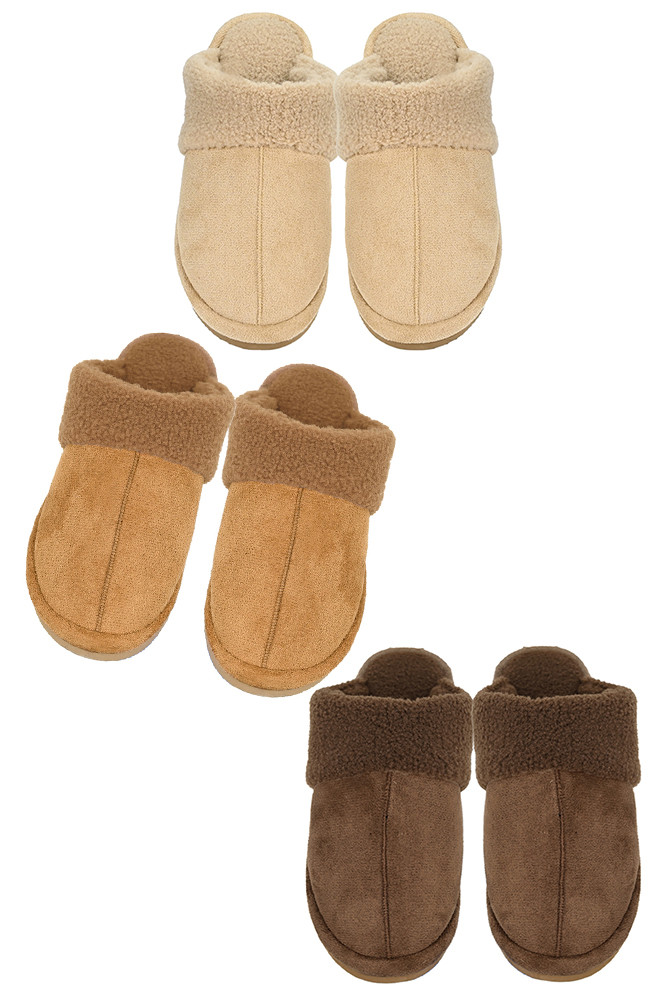 Women's Solid Faux Suede Sherpa Winter Slippers by BURACQ
