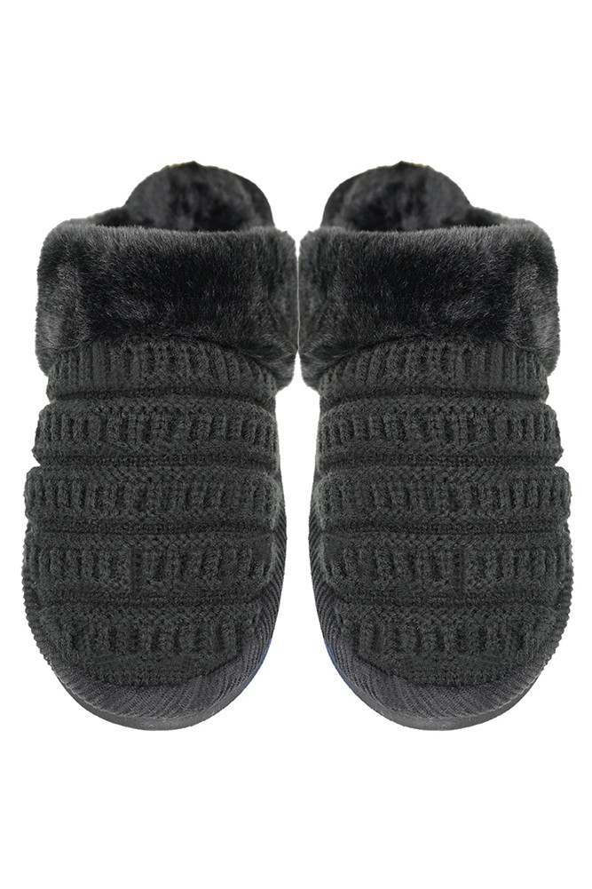Women's Rib Pattern Knitted Cuff Winter Slippers — slippers photo 2