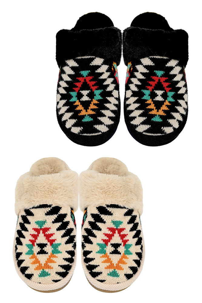 Women's Aztec Pattern Cuff Winter Slippers by BURACQ