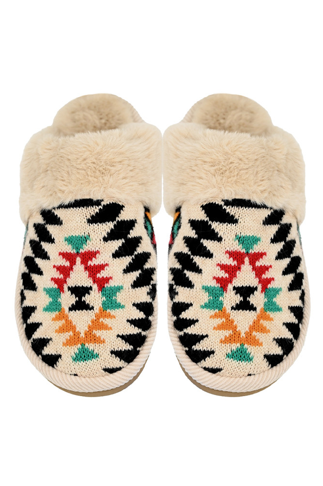 Women's Aztec Pattern Cuff Winter Slippers — slippers photo 2