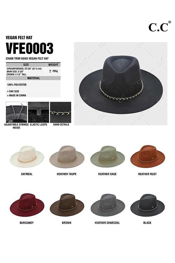 Women's Chain Trim Band Vegan Felt Panama Hat — Panama hat photo 2