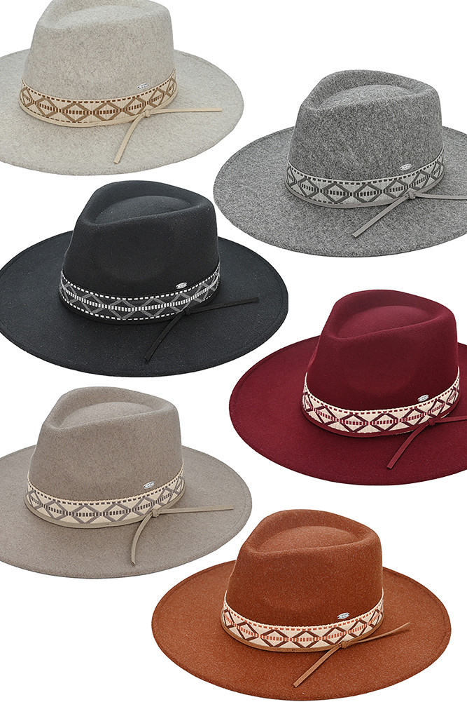 Women's Geometric Trim Band Vegan Felt Panama Hat by BURACQ
