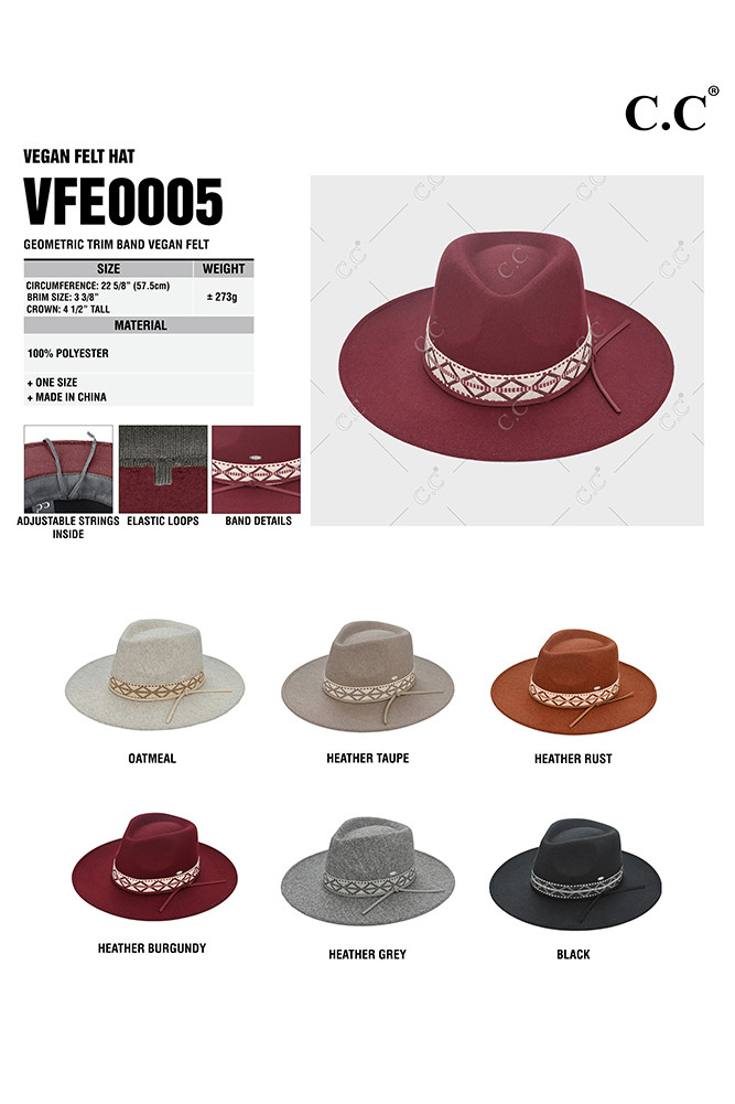Women's Geometric Trim Band Vegan Felt Panama Hat — Panama hat photo 2