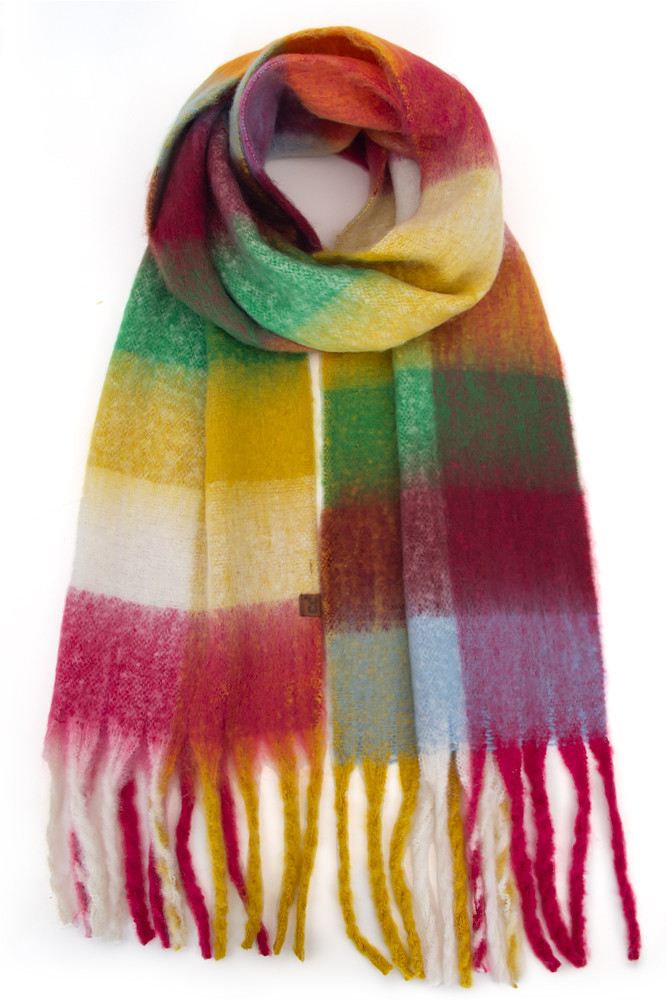 Women's Multi Color Check Pattern Woven Scarf — scarf photo 8