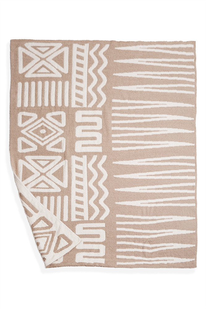 Geo-Trib Pattern Reversible Throw Winter Blanket for Couch and Bed in Beige