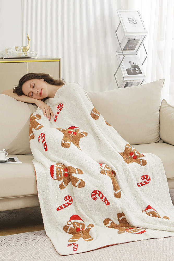 Christmas Holiday Theme Throw Winter Blanket for Couch and Bed in Gingerbread