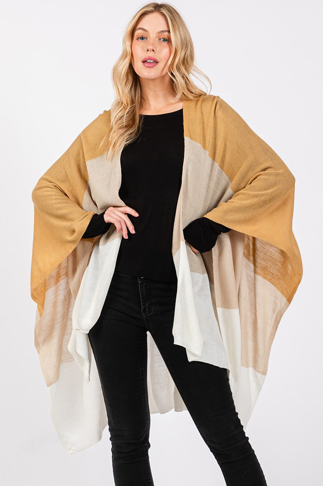 Women's Three Tones Color Blocks Ruana Winter Cardigan by BURACQ