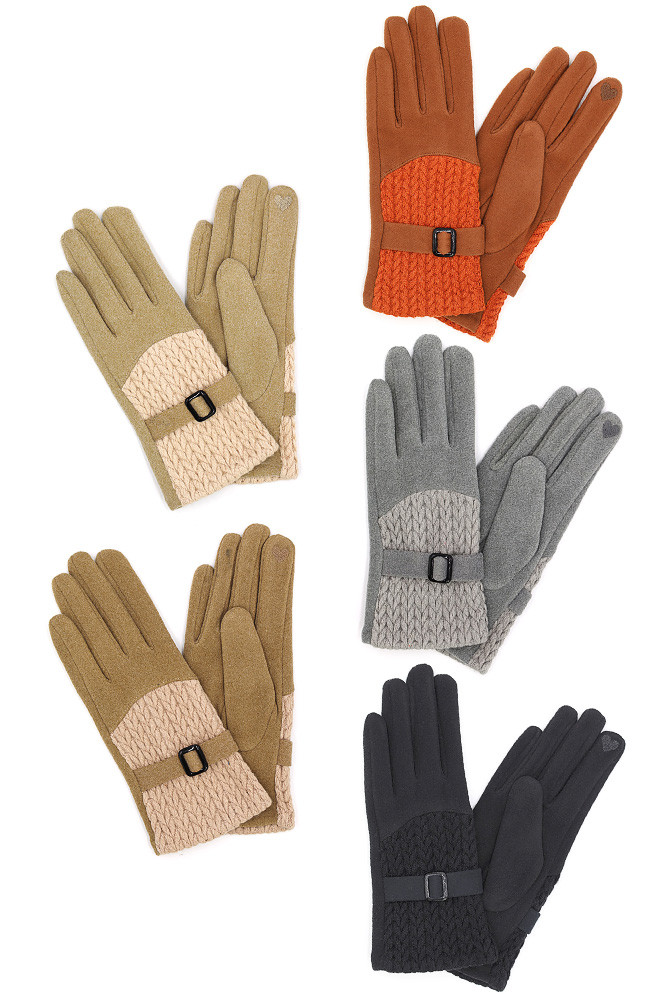 Women's Cable and Band Detailed Smart Touch Winter Gloves by BURACQ