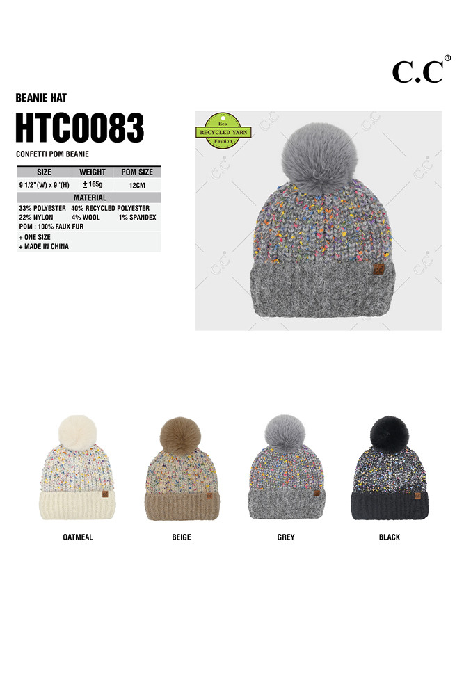 Women's Colorful Confetti Pom Beanie Winter Hat — beanie photo 2