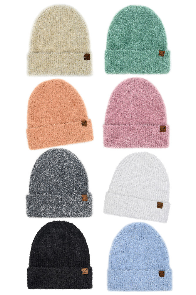 Women's Metallic Eyelash Cuff Solid Beanie Winter Hat by BURACQ