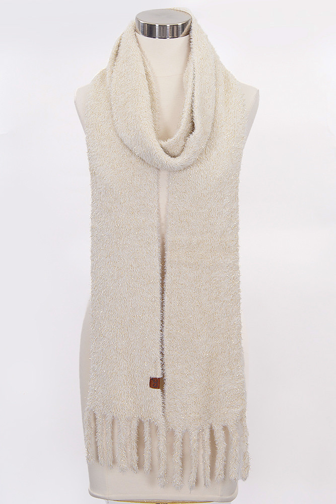 Women's Metallic Eyelash Solid Winter Scarf in Beige