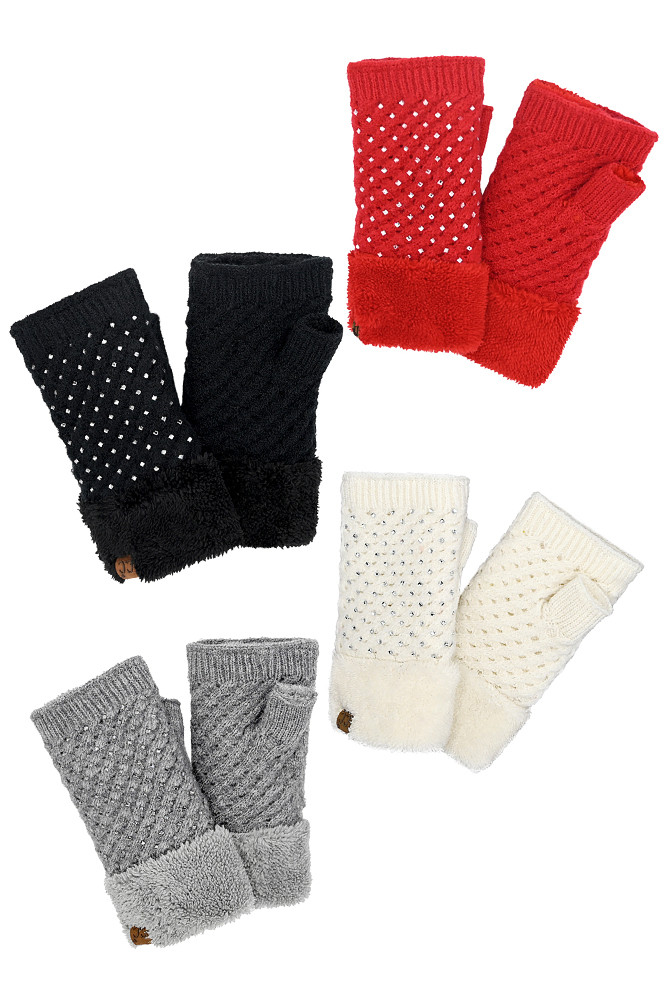 Women's Rhinestone Fingerless Glove by BURACQ