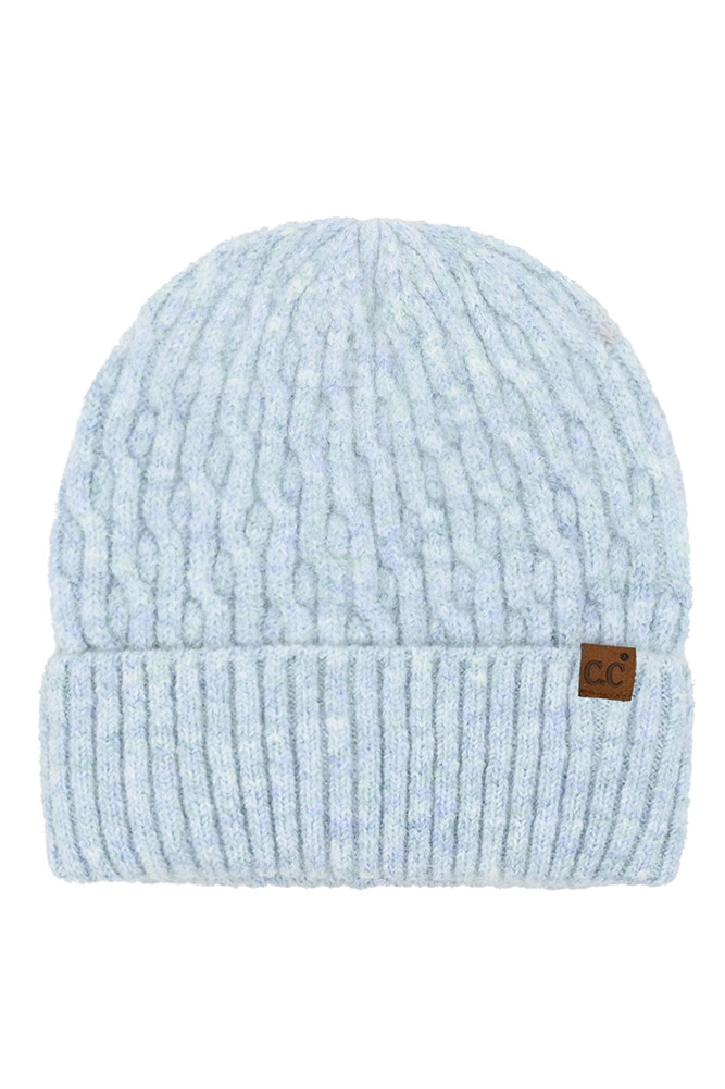 Women's Chain Link Cable Cuff Beanie in Blue