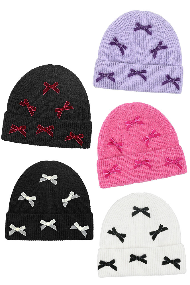 Women's Mini Velvet Bow Cuff Beanie by BURACQ