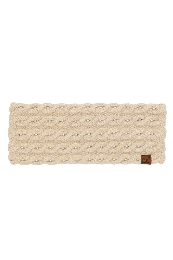 Women's Pearl Embellishments Head Wrap in Beige
