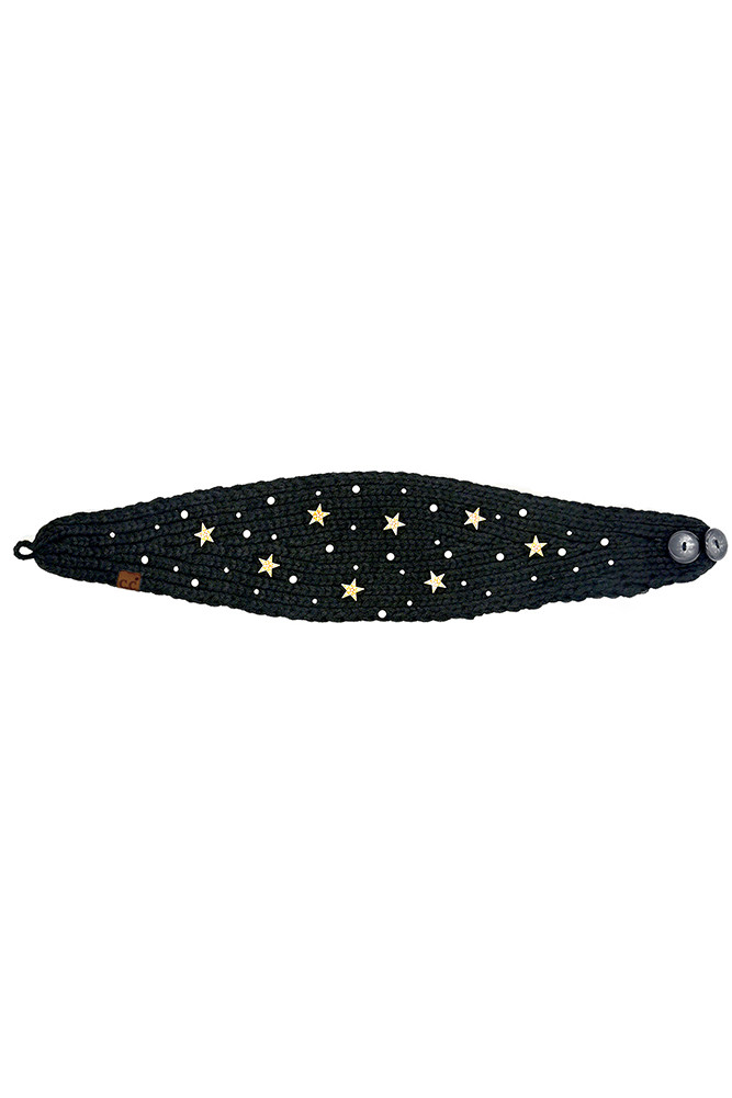 Women's Star & Pearl Embellishment Head Wrap in Black