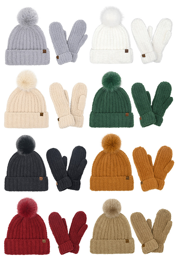 Women's Cozy Yarn Beanie Winter Hat & Mitten Set by BURACQ