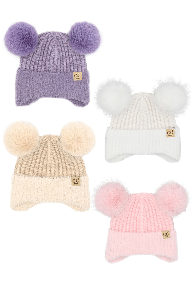 Baby Fur Earflap Pom Pom Beanie by BURACQ