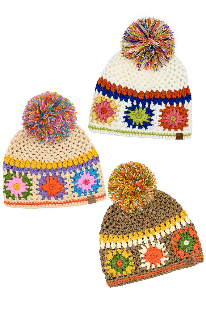 Women's Hand Made Crochet Pom Beanie Winter Hat by BURACQ