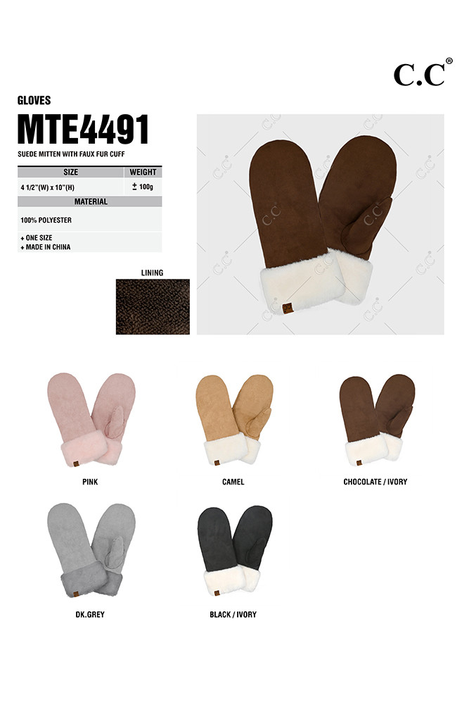 Women's Suede Mitten with Faux Fur Cuff Winter Gloves — gloves photo 2