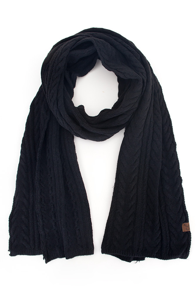 Women's Cable Winter Scarf in Black
