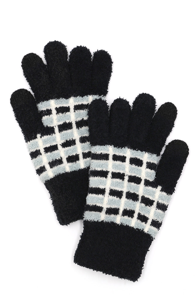 Women's Cozy Color Blocked Smart Winter Gloves in Black
