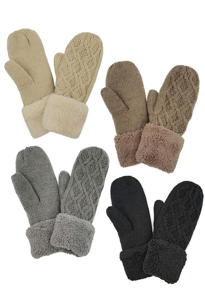 Women's Cable Knit Sherpa Mittens by BURACQ