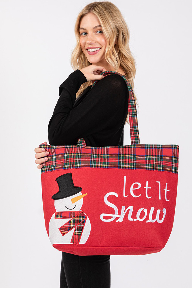 Women's Let It Snow Snowman Christmas Holiday Tote Bag — tote bag photo 7