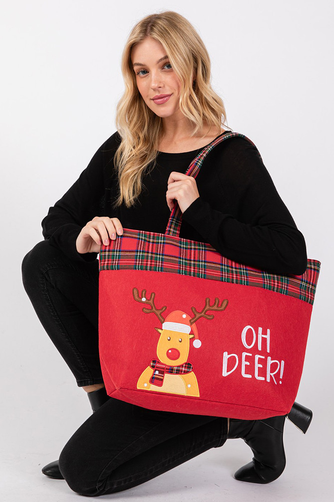 Women's Oh Deer Reindeer Christmas Holiday Tote Bag — tote bag photo 5
