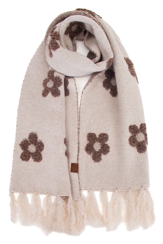 Women's Daisy Pattern Scarf in Beige