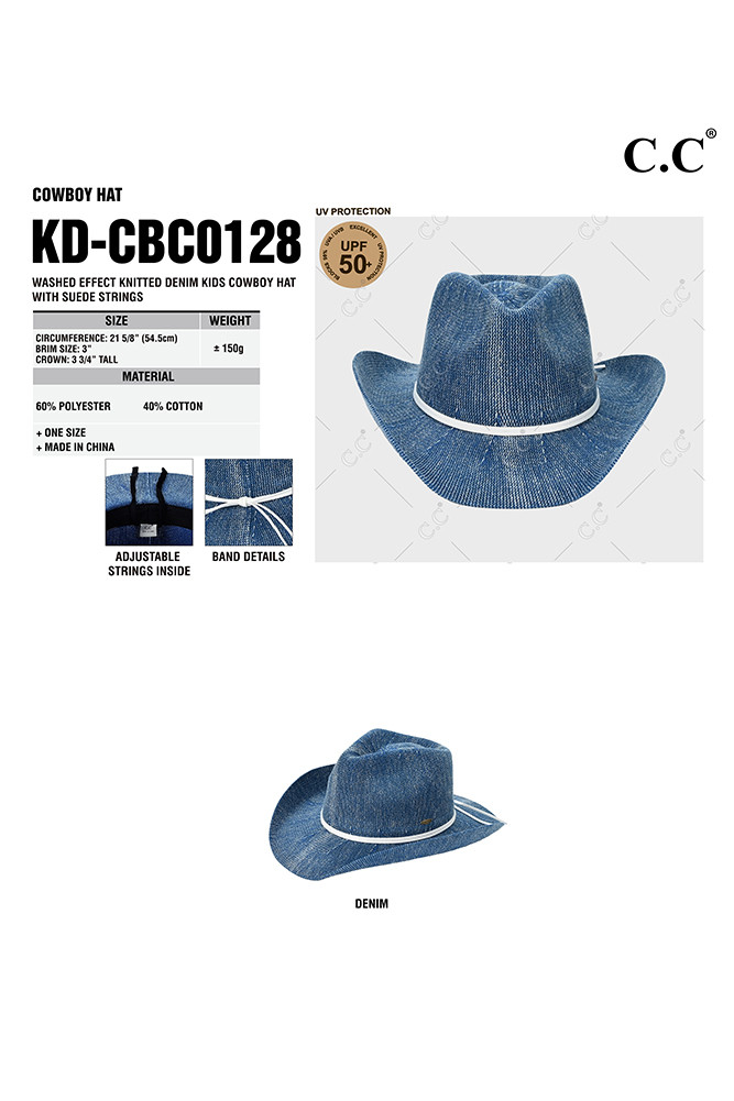 Kid Washed Knitted Denim Kids Cowboy Hat — cowboy hat photo 2