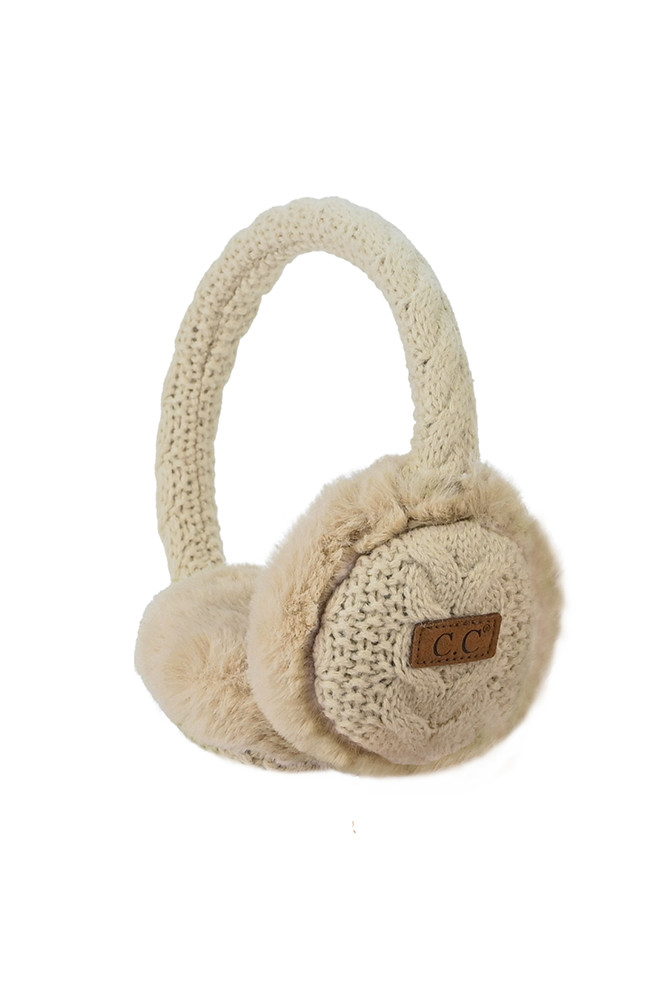 Kids Cable Knit Fur Earmuff Ear Warmer in Beige