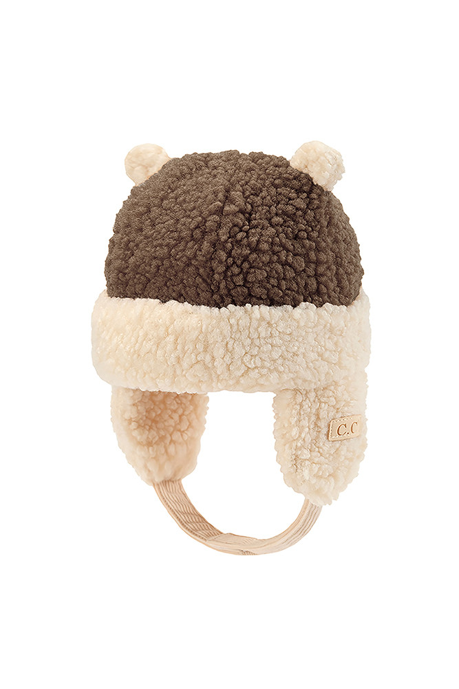Kids Teddy Bear Ears Earflaps Beanie in Brown