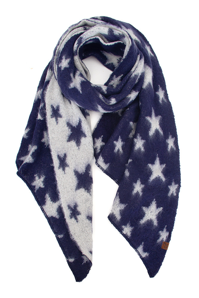 Women's American Flag Stars Bias Cut Brushed Scarf in Navy