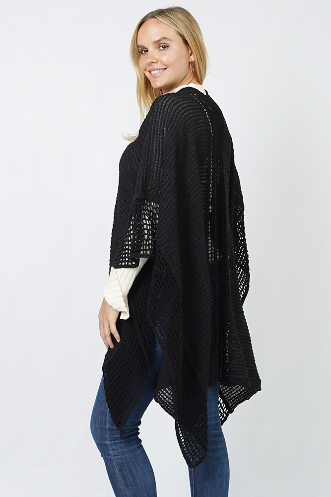 Women's Solid Textured Knit Winter Cape Ruana by BURACQ