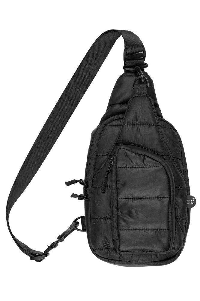 Women's Solid Puffer Padding Sling Bag in Black