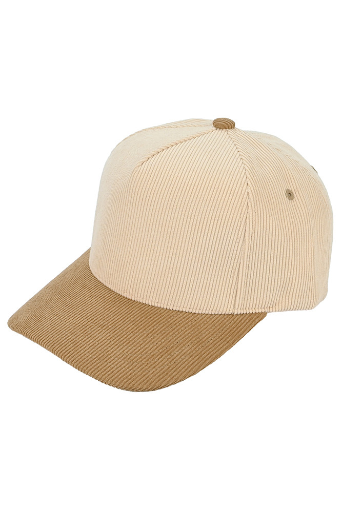Women's Two-Tone Corduroy Trucker Cap in Beige