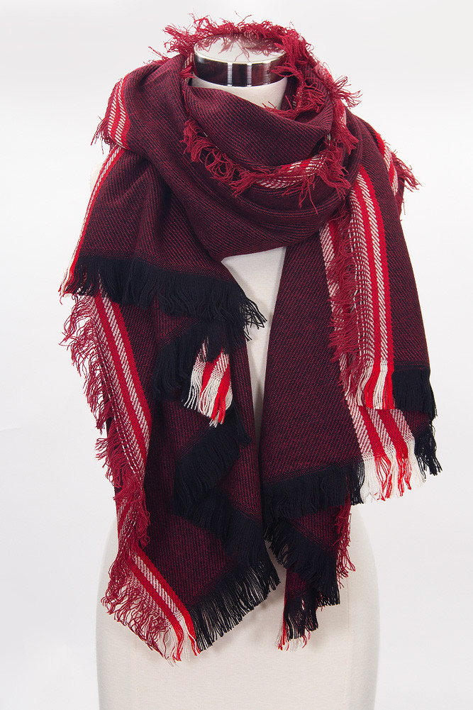 Women's Stripe Pattern Woven Fringe Winter Scarf — scarf photo 2
