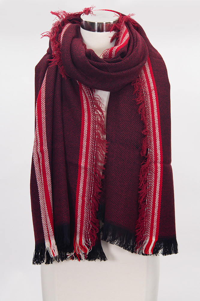 Women's Stripe Pattern Woven Fringe Winter Scarf — scarf photo 4