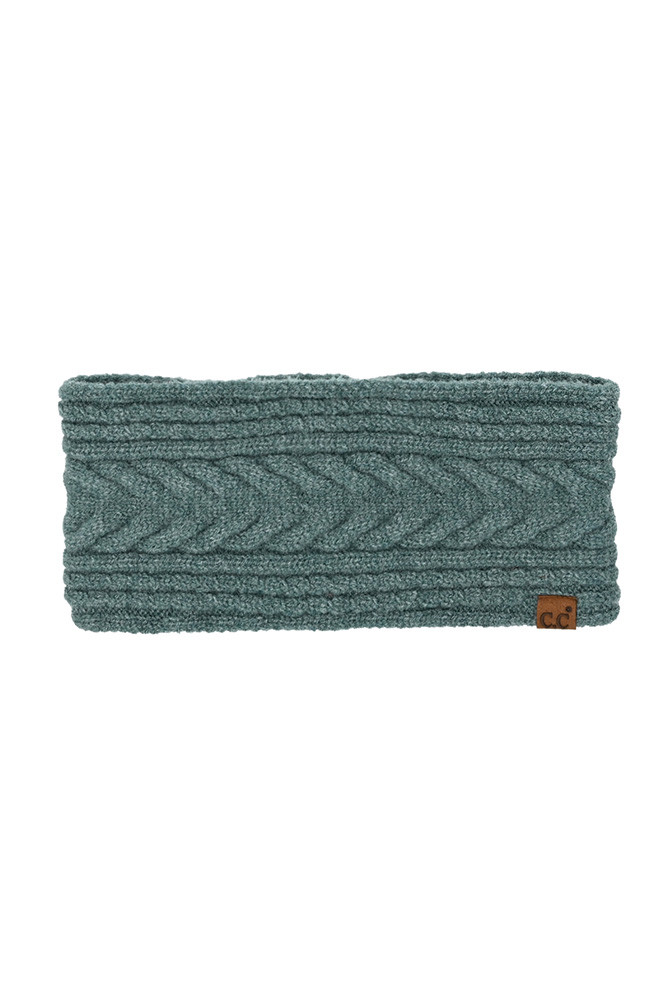 Women's Cable Knit Lining Headwrap Winter Headband in Forest Green