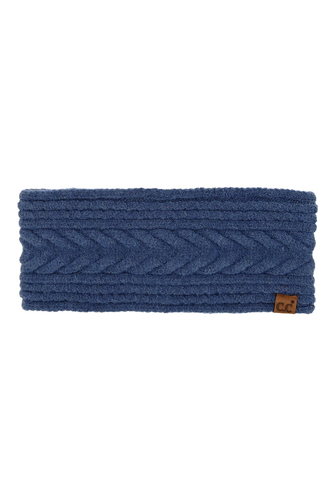 Women's Cable Knit Lining Headwrap Winter Headband in Navy