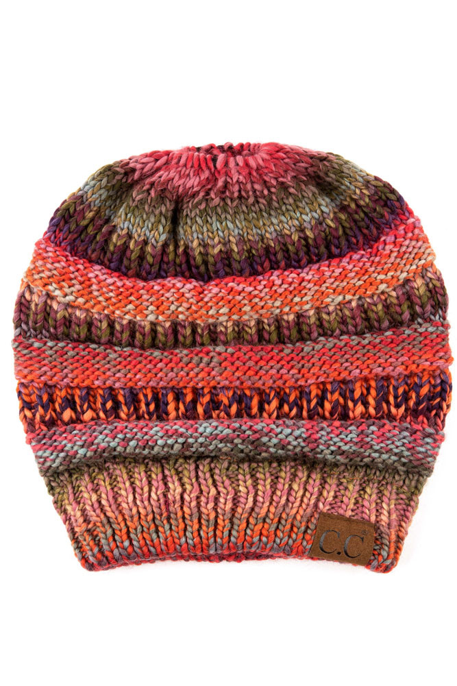Women's Multi Color Cable Knit Beanie Tail — beanie photo 5